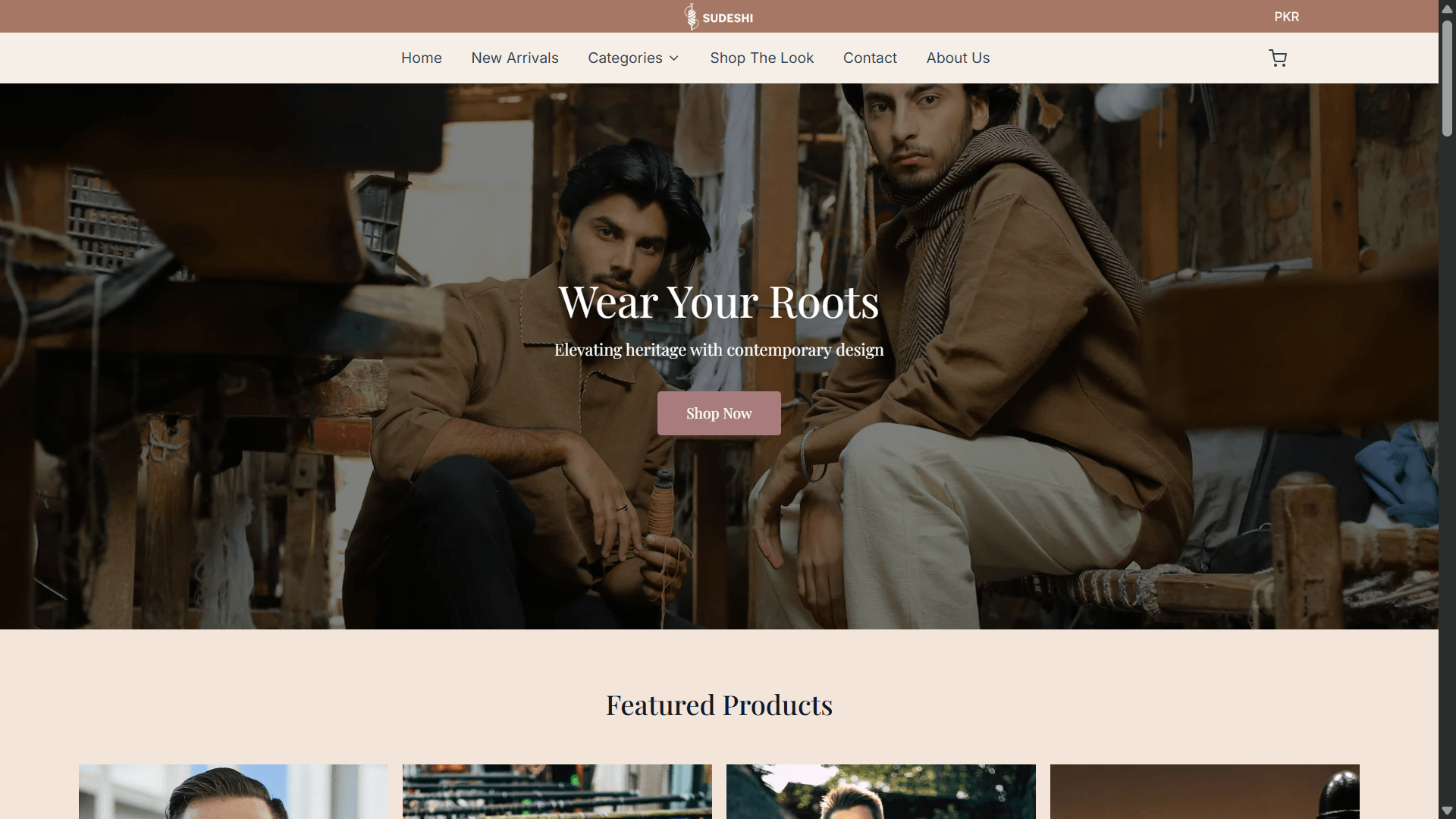 Sudeshi fashion e-commerce homepage with Wear Your Roots campaign hero